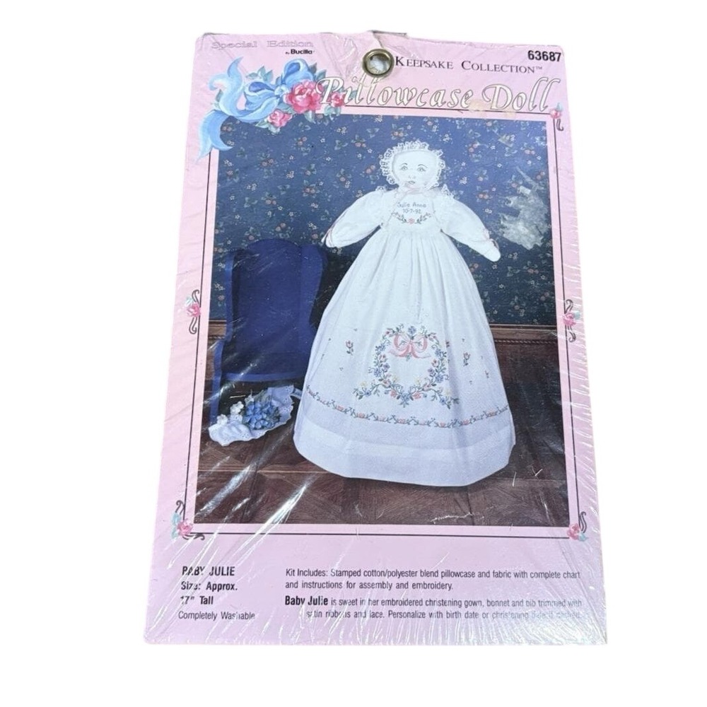Bucilla 63687 Baby Julie Pillowcase‎ Doll Kit Special Edition Sealed Vintage NOS